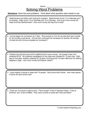 Solving Word Problems Worksheet