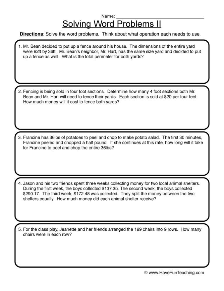 Solving Mixed Review Word Problems Worksheet