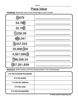 Writing Place Value Worksheet
