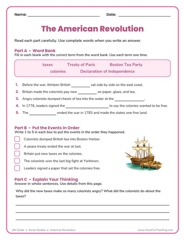 American Revolution Worksheet