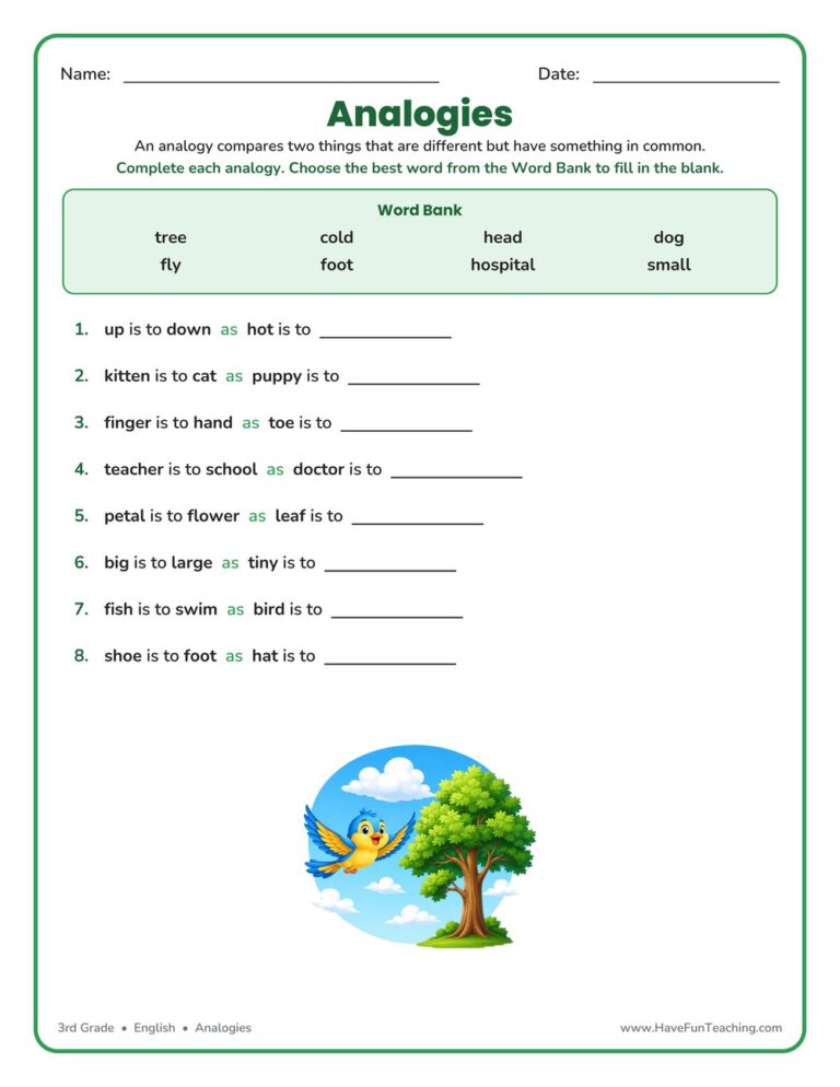 Analogies Worksheet