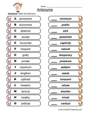 Antonyms Pairs Worksheet