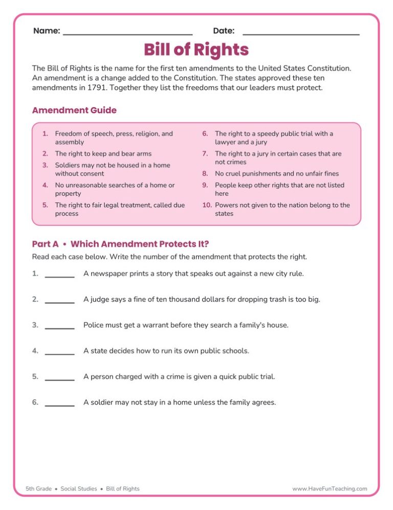 Bill of Rights Worksheet