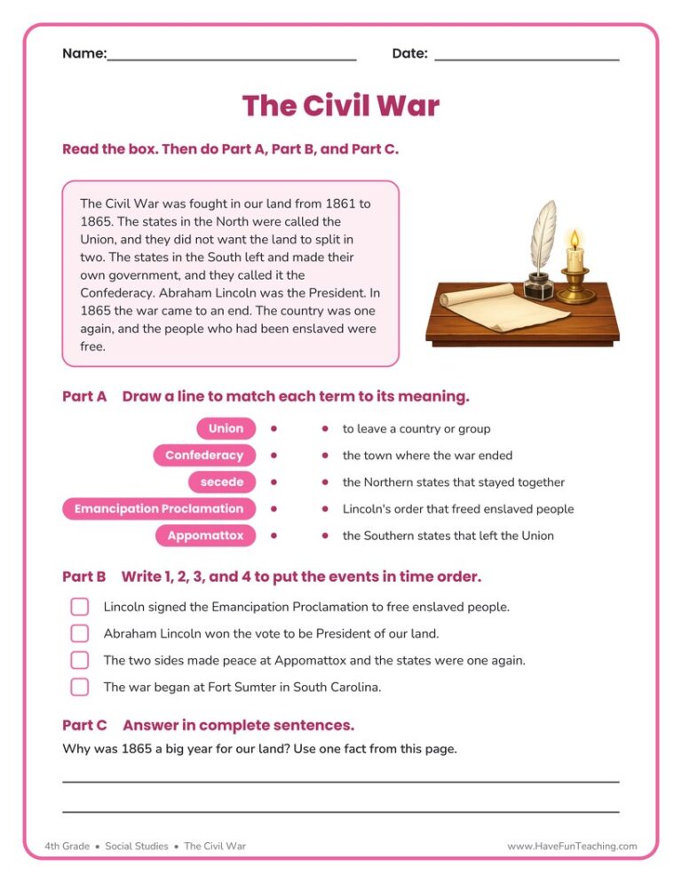 Civil War Worksheet