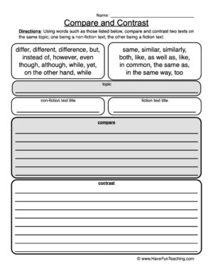 Compare and Contrast Worksheet Fiction and Non-Fiction