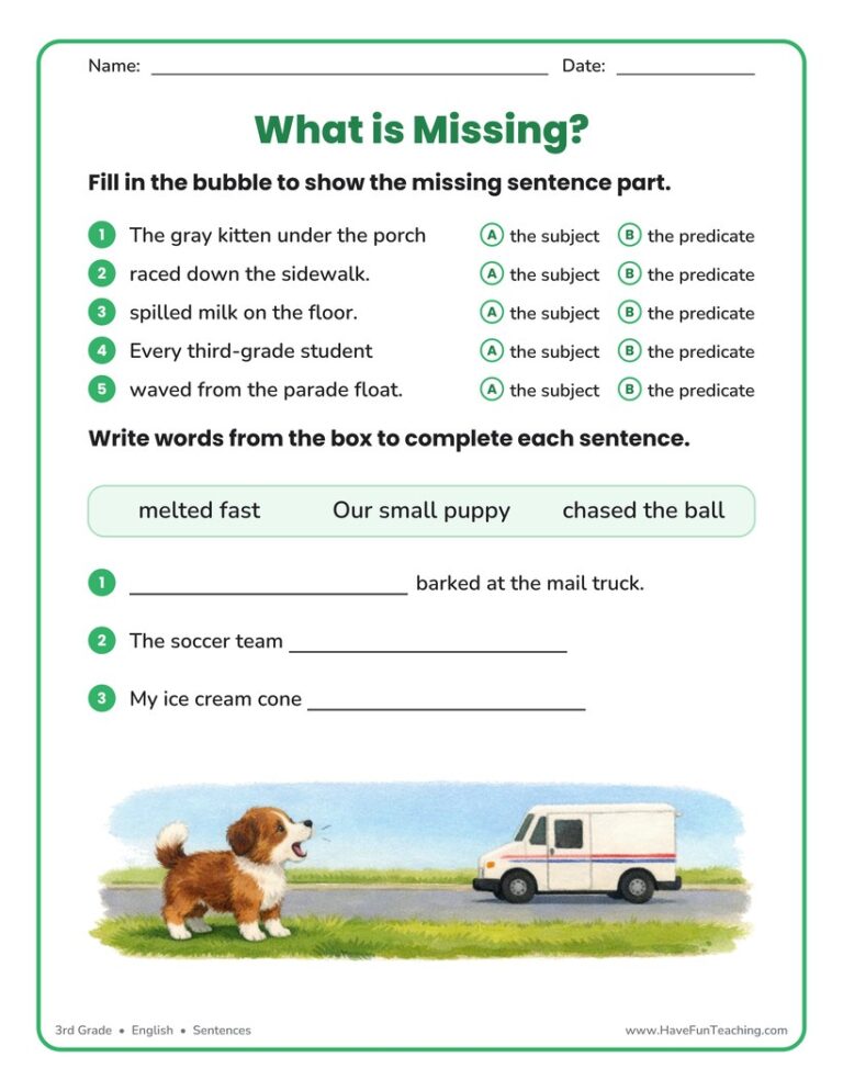 What is Missing? Complete Incomplete Sentences Worksheet