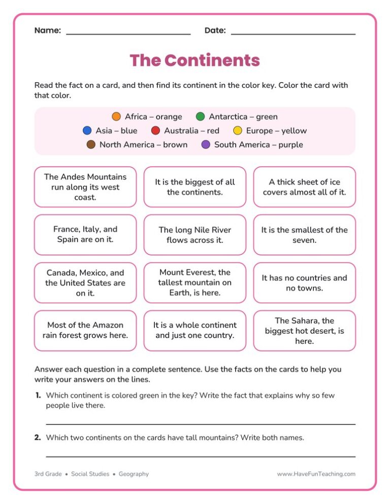Coloring Continents Worksheet