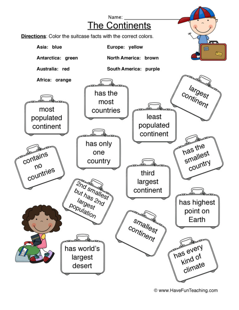 Coloring Continents Worksheet