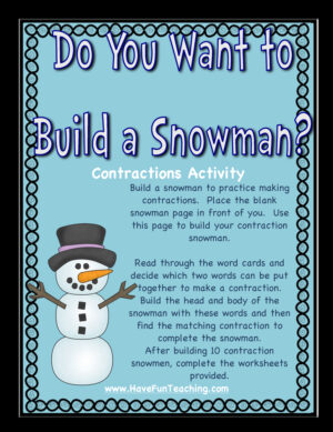 Do You Want to Build a Snowman Contractions Activity