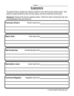 Early Explorers Worksheet