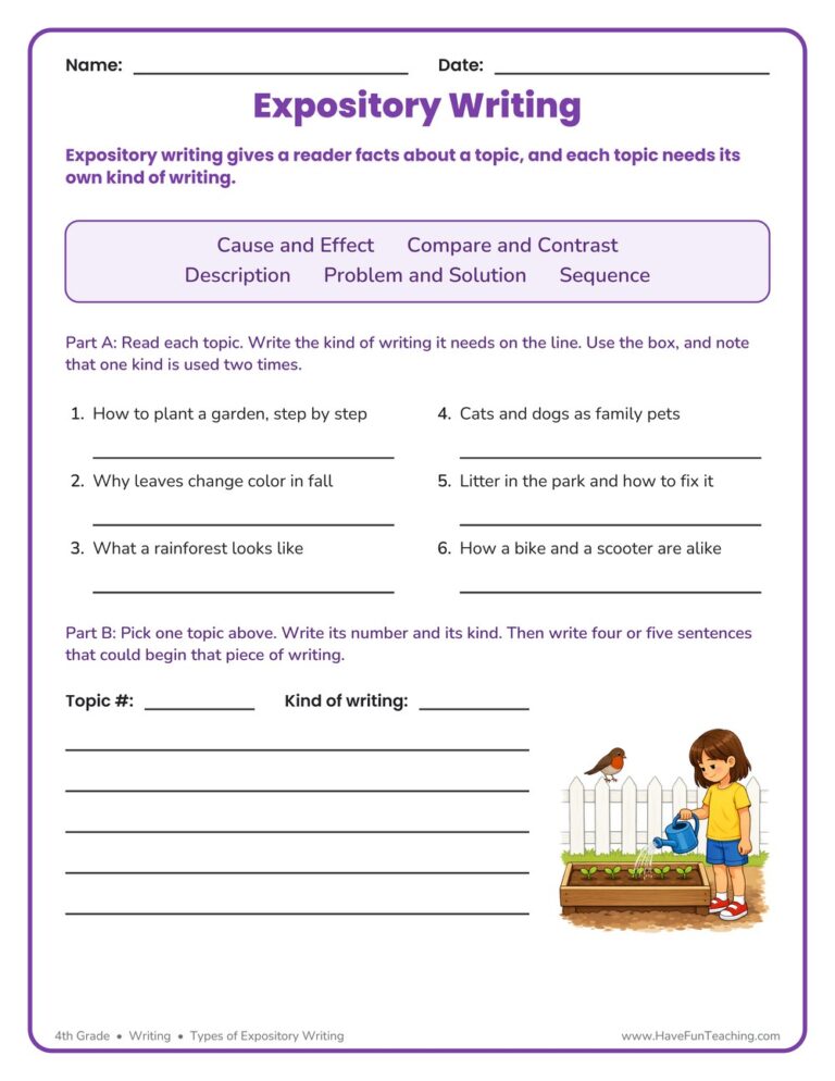 Types of Expository Writing Worksheet