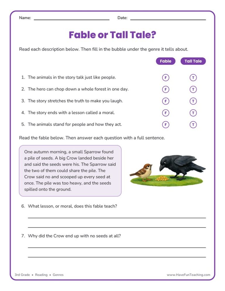 Fables Tall Tales Worksheet