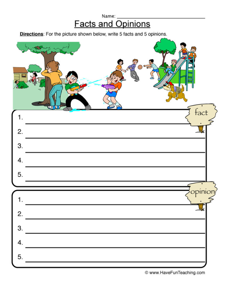 Fact or Opinion Examples Worksheet