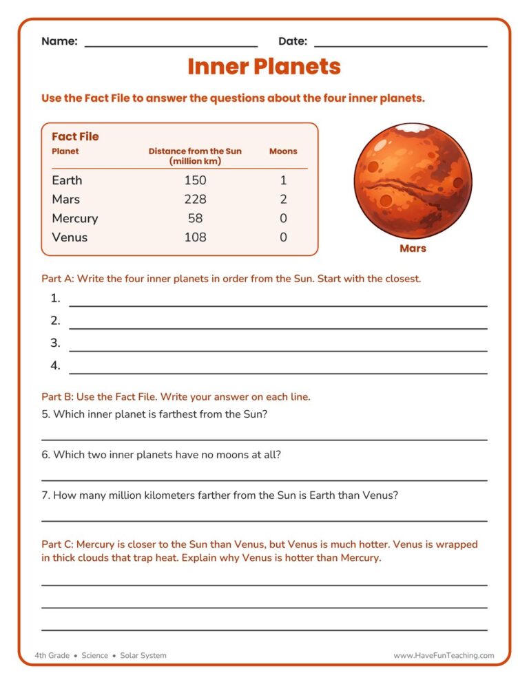 Inner Planets Worksheet