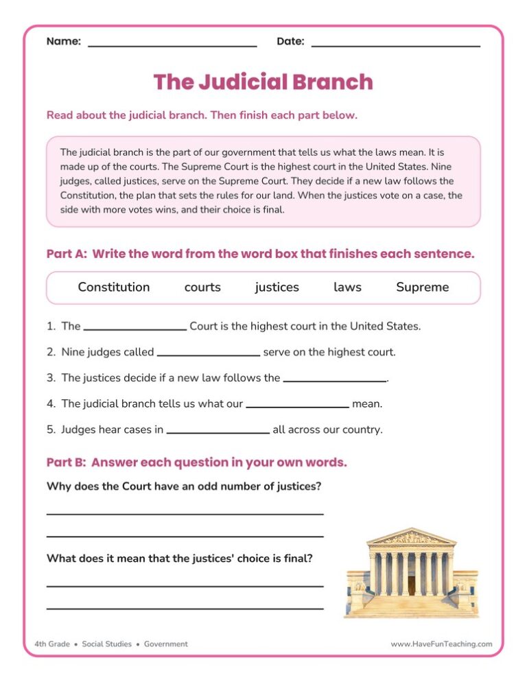 Judicial Branch Worksheet