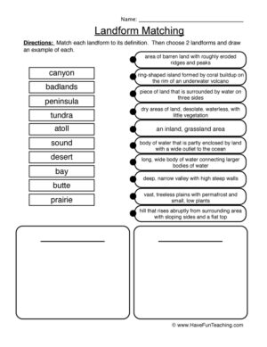 Landform Definitions Worksheet