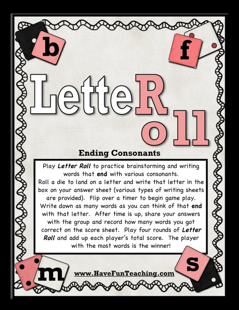 Letter Roll Ending Sounds Activity