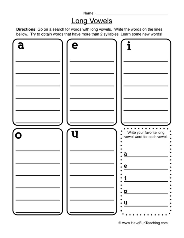 Long Vowels List Worksheet