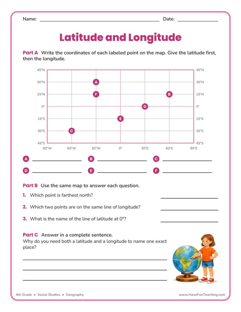 Using Latitude and Longitude Worksheet