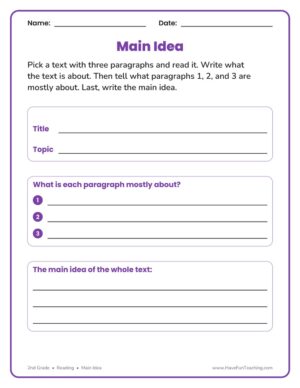 2nd grade main idea graphic organizer worksheet