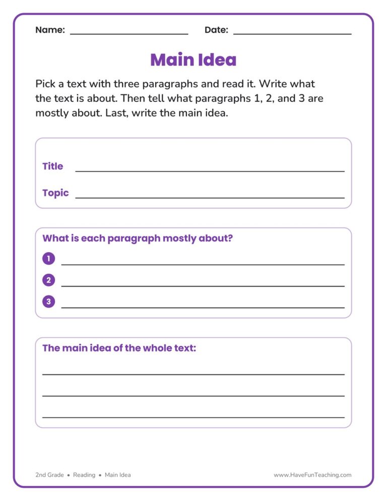 Main Idea Graphic Organizer Worksheet