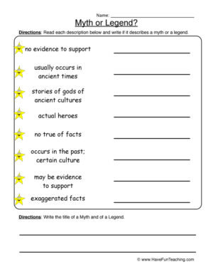 Myths Legends Worksheet