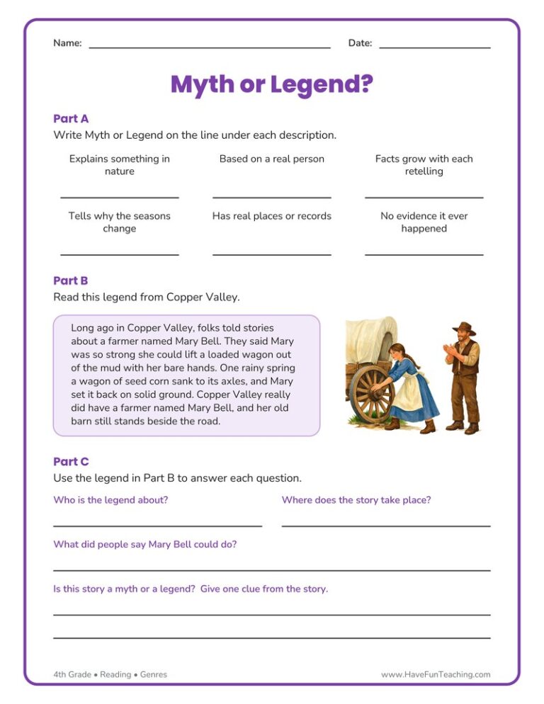 Myths Legends Worksheet