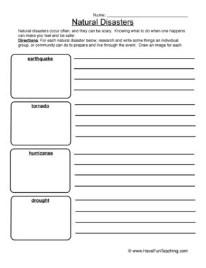 Natural Disasters Research Worksheet