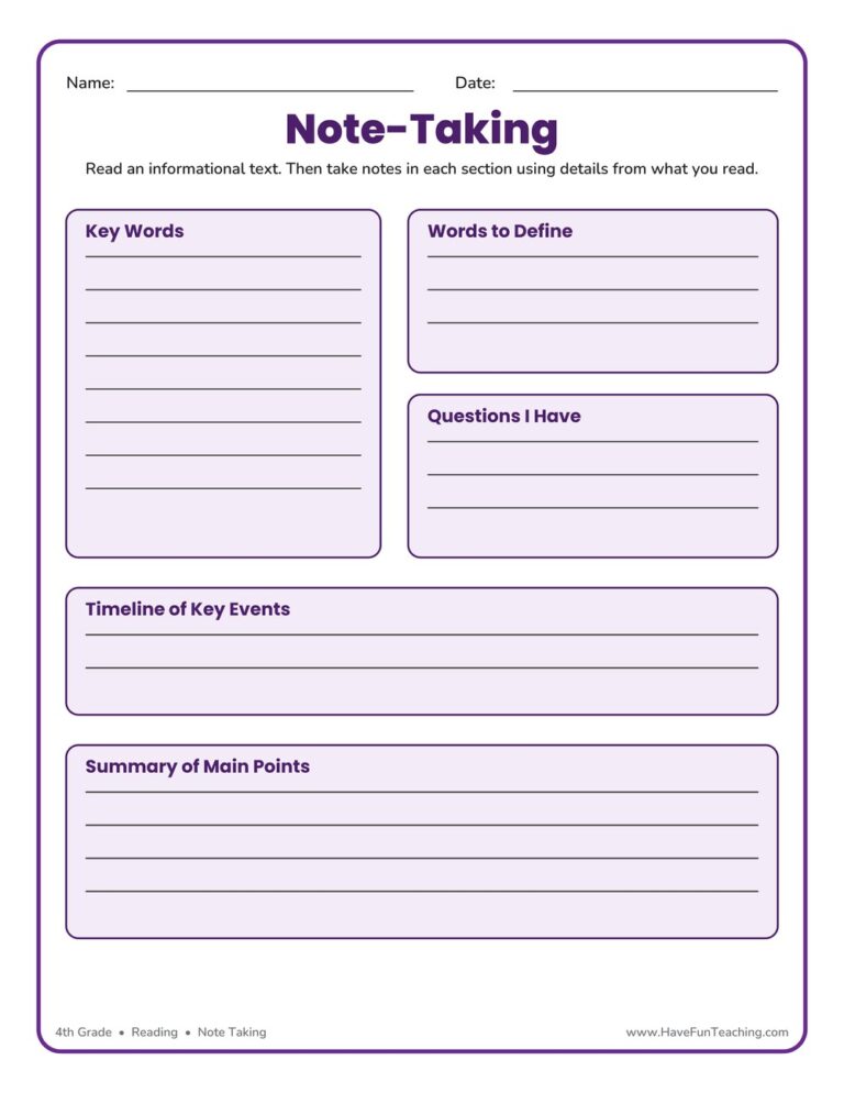 Informational Text Note-Taking Worksheet
