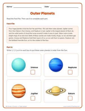 4th Grade Outer Planets solar system worksheet