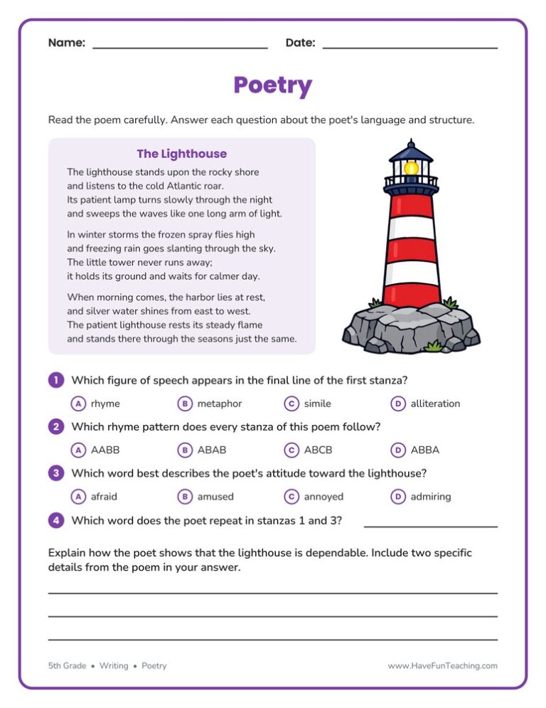 Poetry Response Worksheet