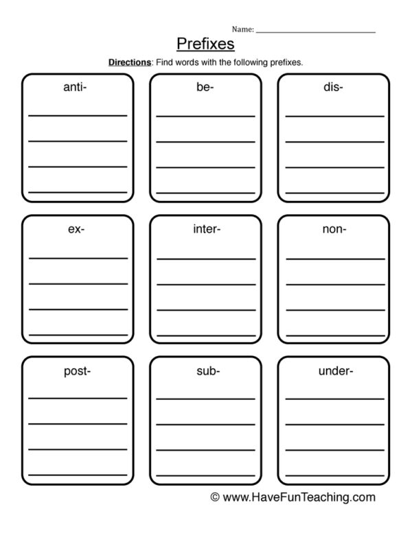 Prefix List Worksheet - Have Fun Teaching