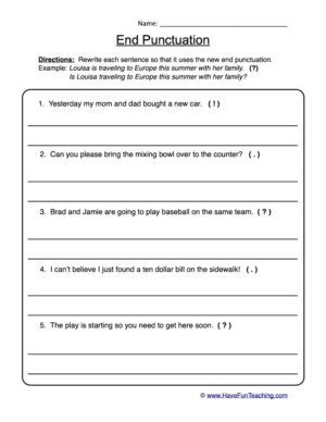 Rewriting End Punctuation Worksheet