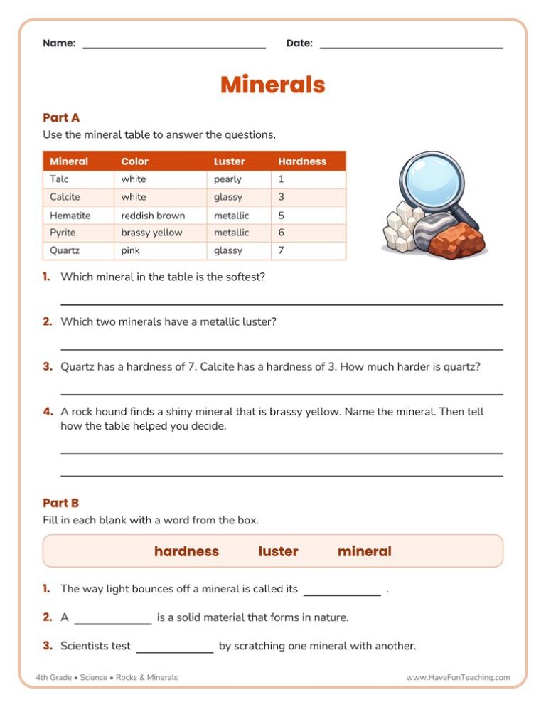 Rocks & Minerals Worksheet