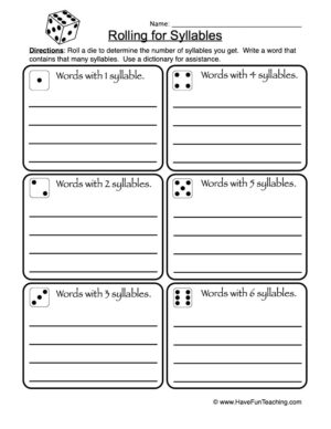 Rolling for Syllables Worksheet