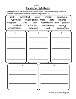 Science Syllables Worksheet