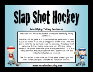 Slap Shot Hockey Telling Sentences Activity