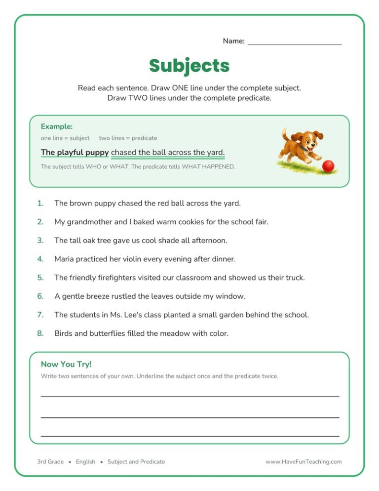 Subject Predicate Worksheet