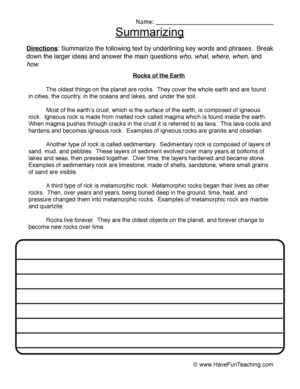 Summarizing Worksheet