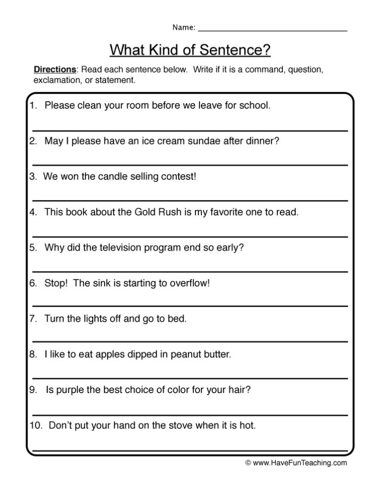 What Kind of Sentence? Worksheet