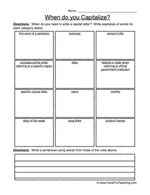 When Do You Capitalize Worksheet