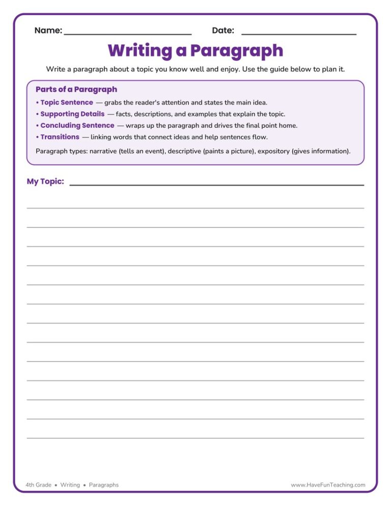 Writing Paragraphs Worksheet