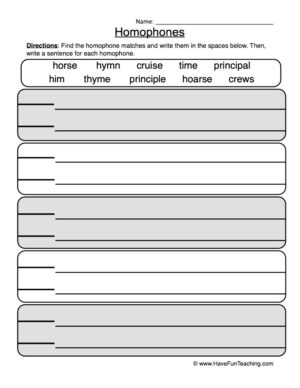 Writing Sentences with Homophones Worksheet