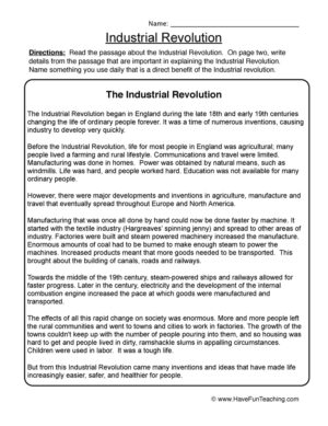 Industrial Revolution Worksheet