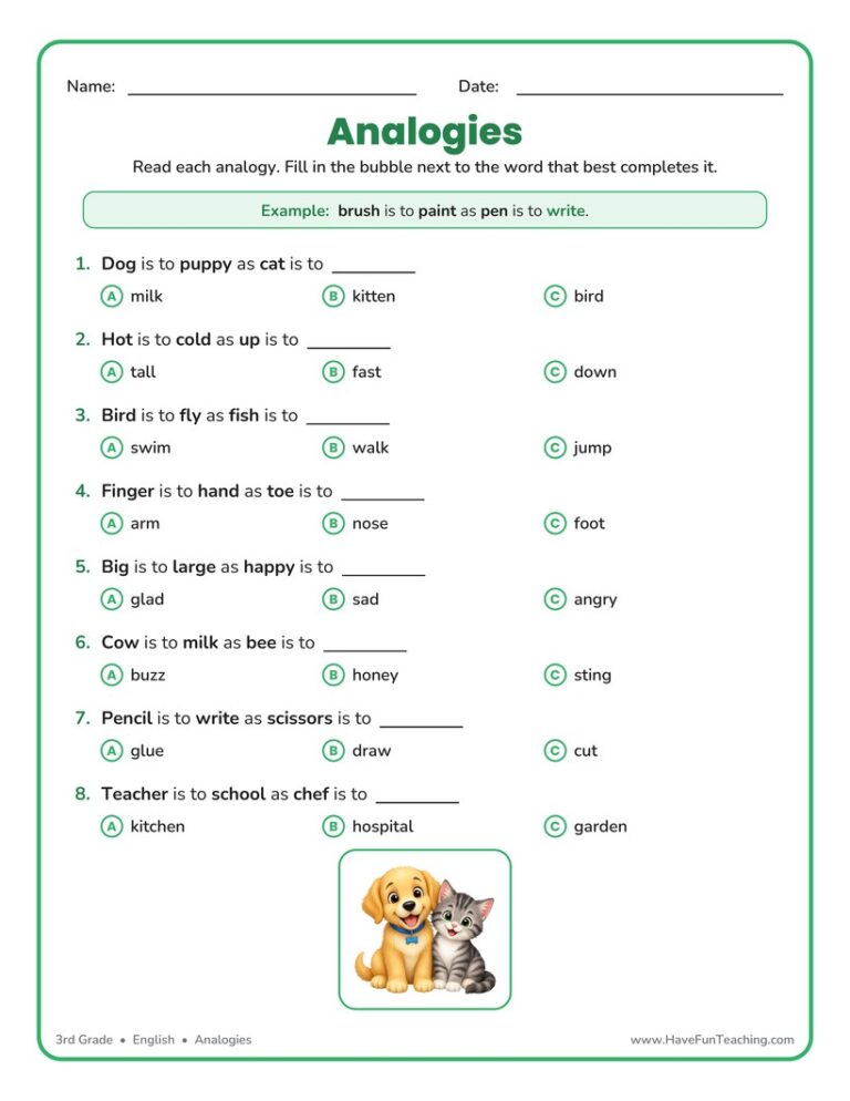 Analogies Multiple Choice Worksheet