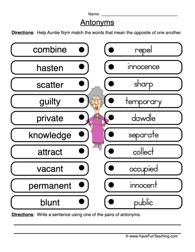 Antonyms Pairs Worksheet