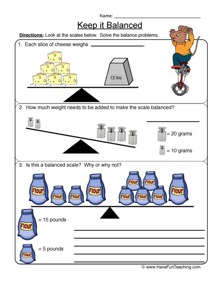 Keep it Balanced Scale Worksheet