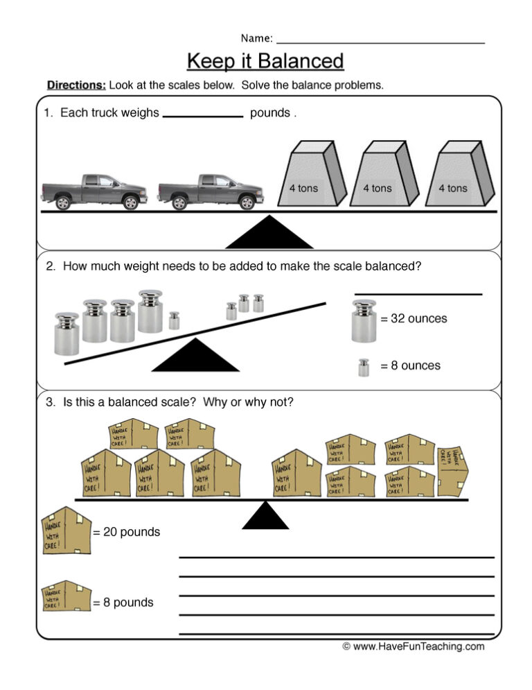 Balanced Scale Worksheet