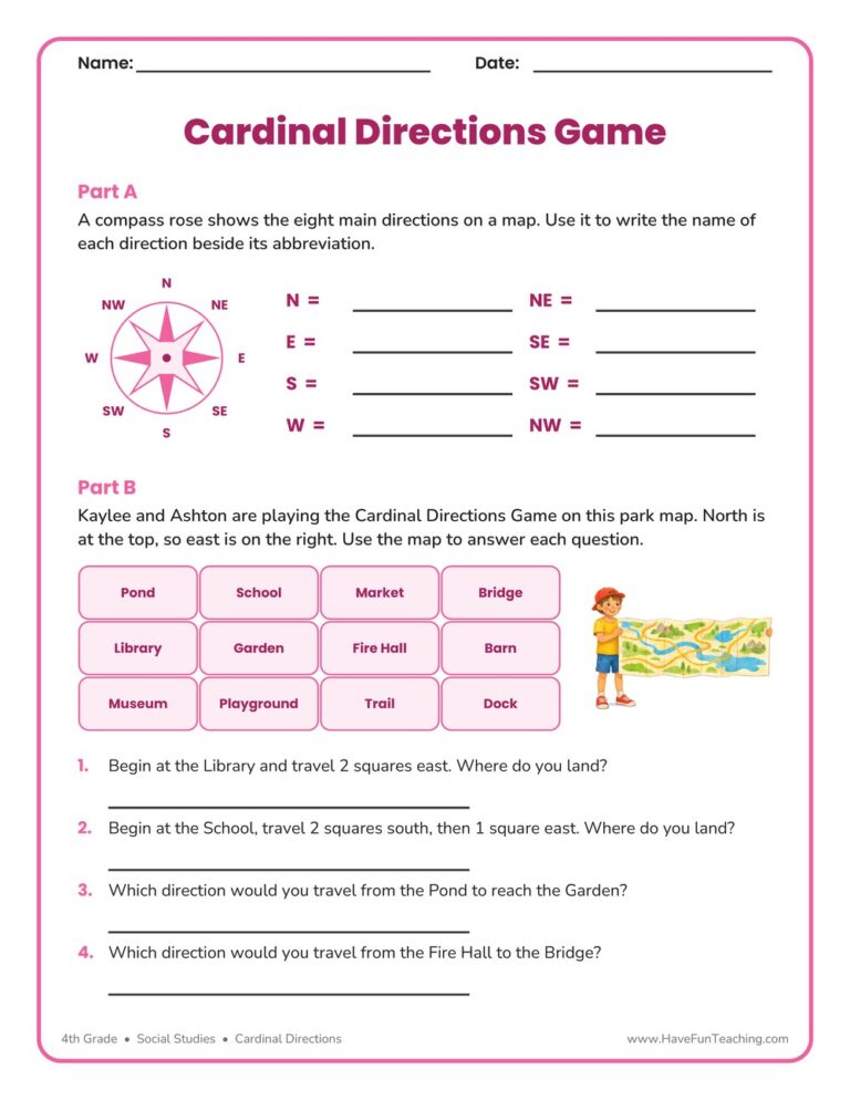Cardinal Directions Worksheet - Game