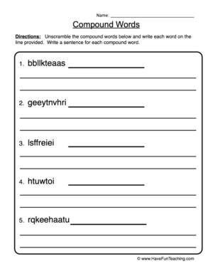 Compound Words Unscramble Worksheet